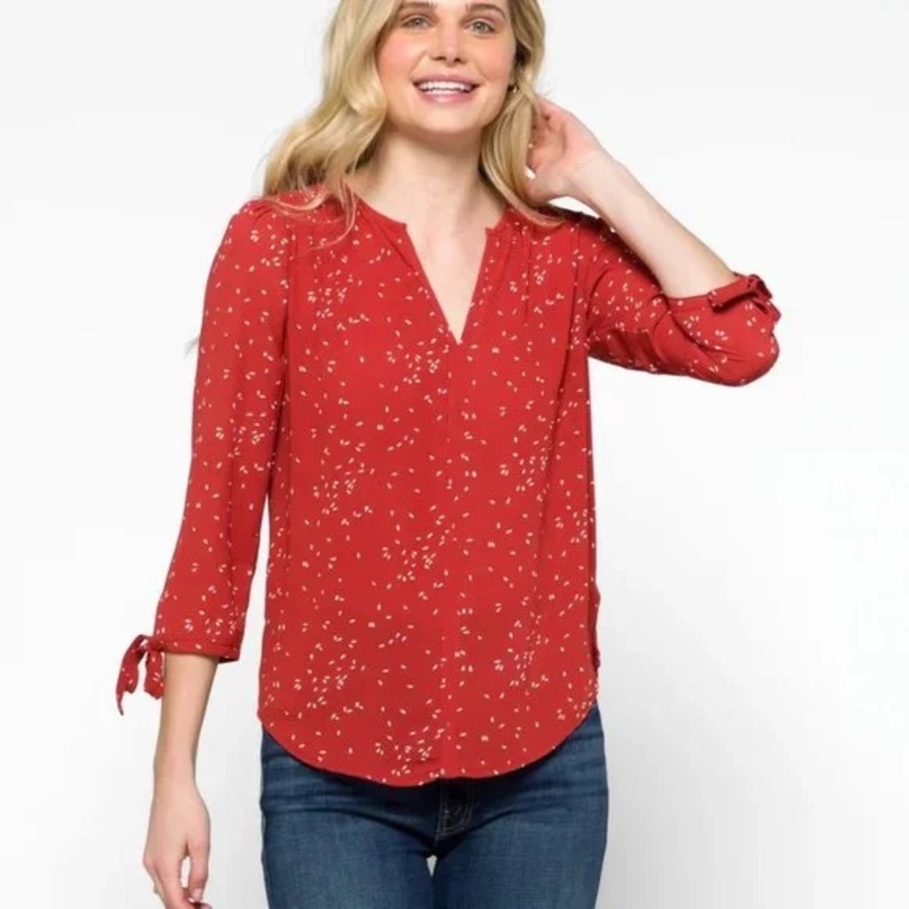 Stitch fix Monday fun tie sleeve blouse red career wear women’s size medium top
